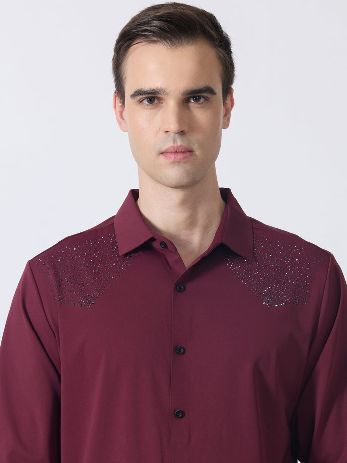 Nemo-5 - Stone Embellished Shirt - Maroon