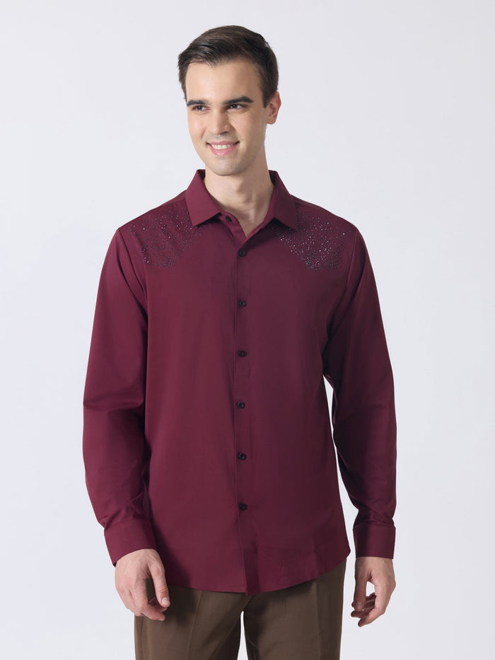 Nemo-5 - Stone Embellished Shirt - Maroon
