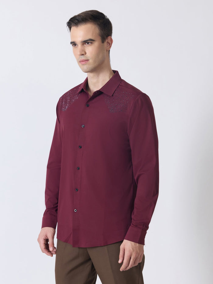 Nemo-5 - Stone Embellished Shirt - Maroon