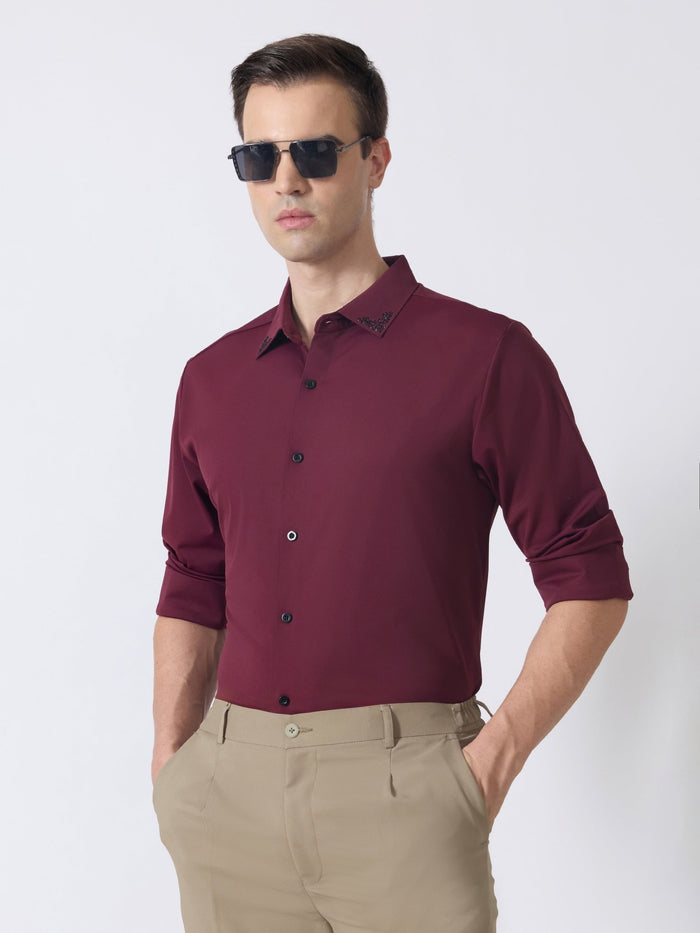 Nemo-6 - Stone Embellished Shirt - Maroon