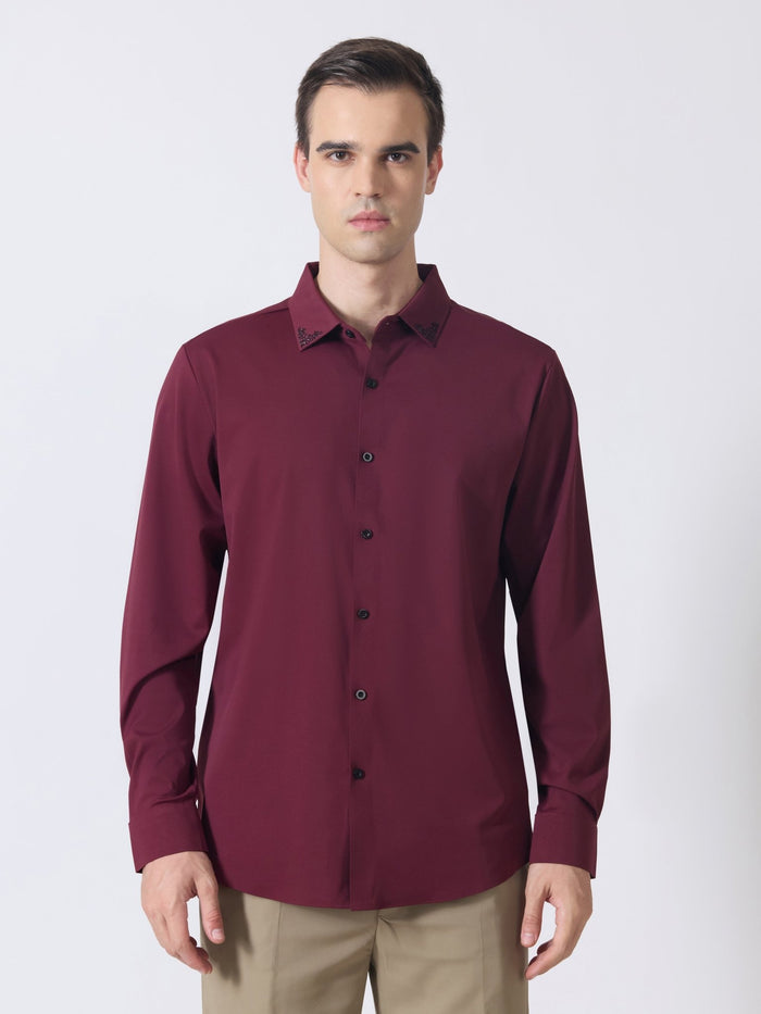 Nemo-6 - Stone Embellished Shirt - Maroon