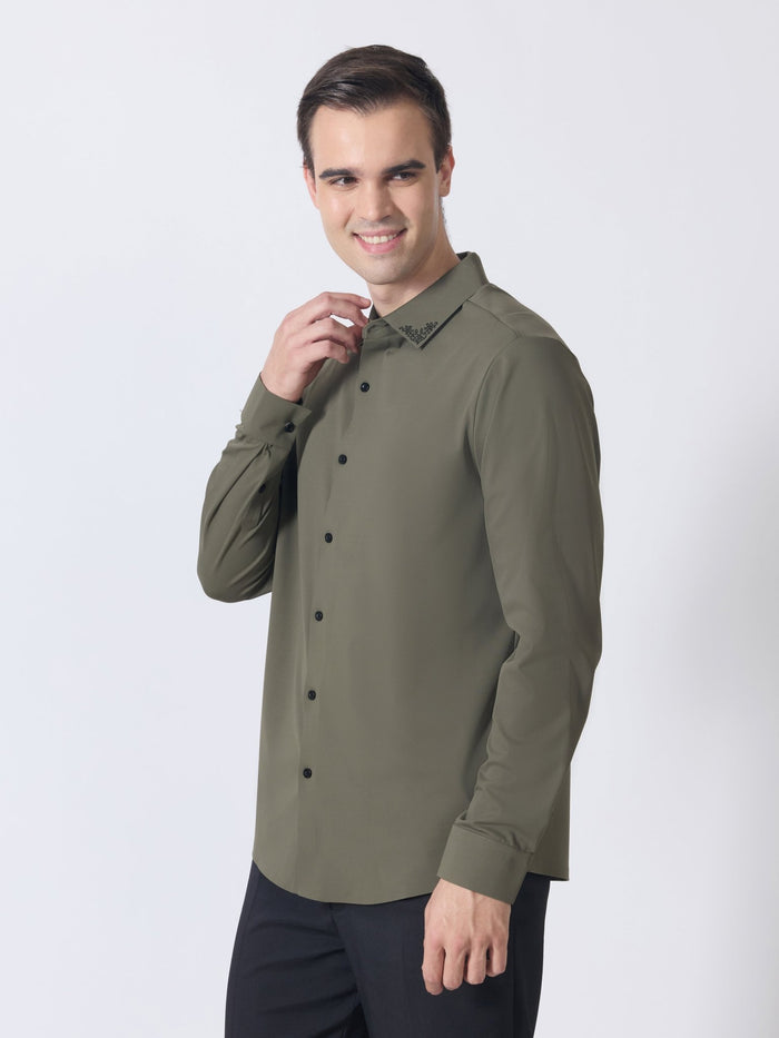 Nemo-6 - Stone Embellished Shirt - Olive Green