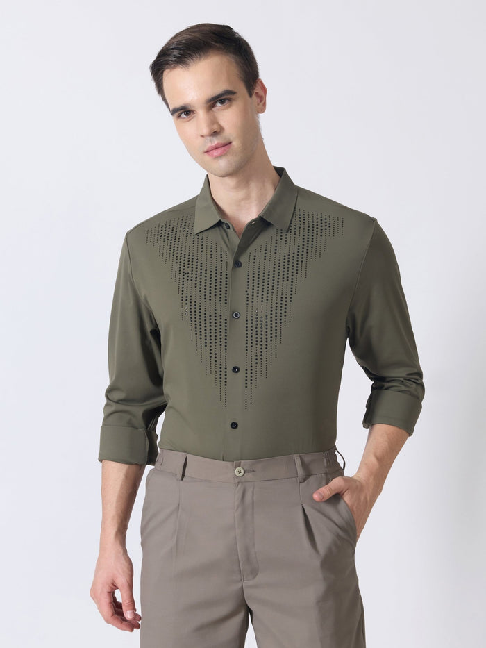 Nemo-8 - Stone Embellished Shirt - Olive Green
