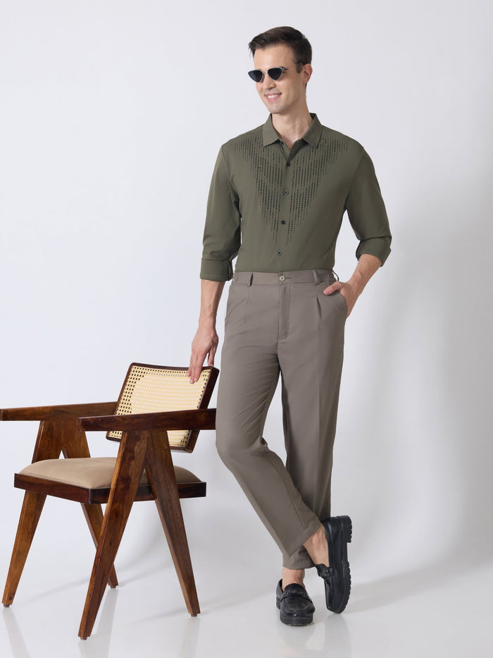Nemo-8 - Stone Embellished Shirt - Olive Green