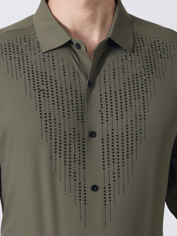 Nemo-8 - Stone Embellished Shirt - Olive Green
