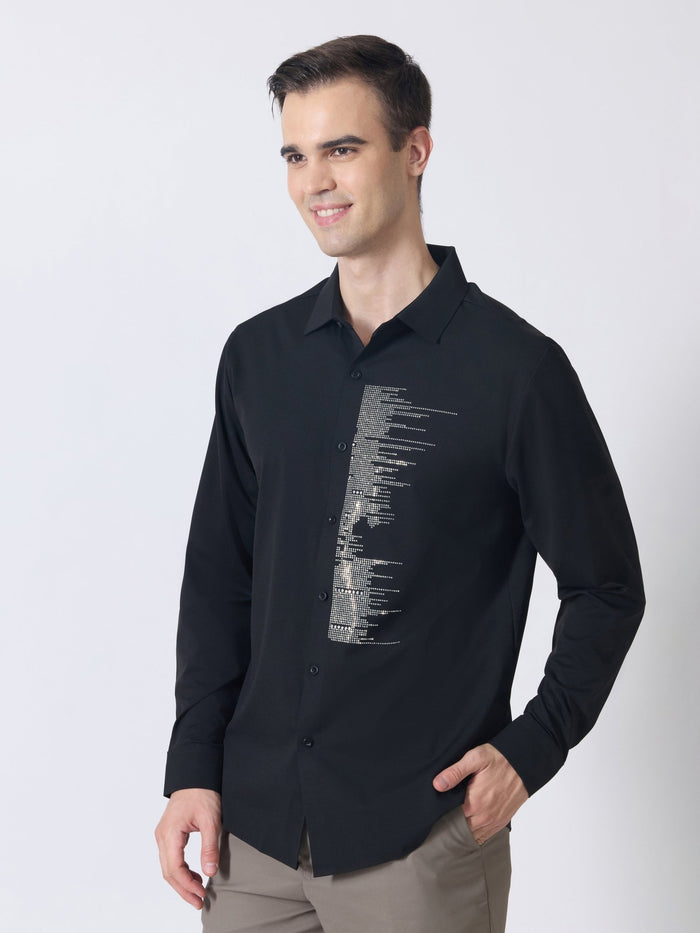 Nemo-9 - Stone Embellished Shirt - Black