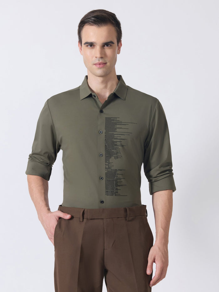 Nemo-9 - Stone Embellished Shirt - Olive Green