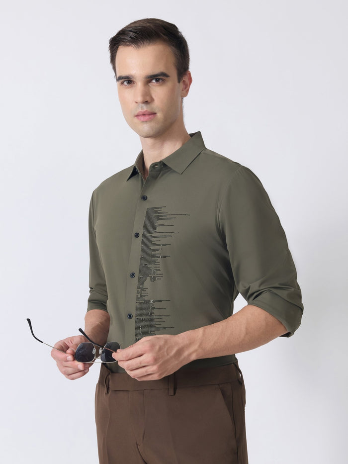 Nemo-9 - Stone Embellished Shirt - Olive Green