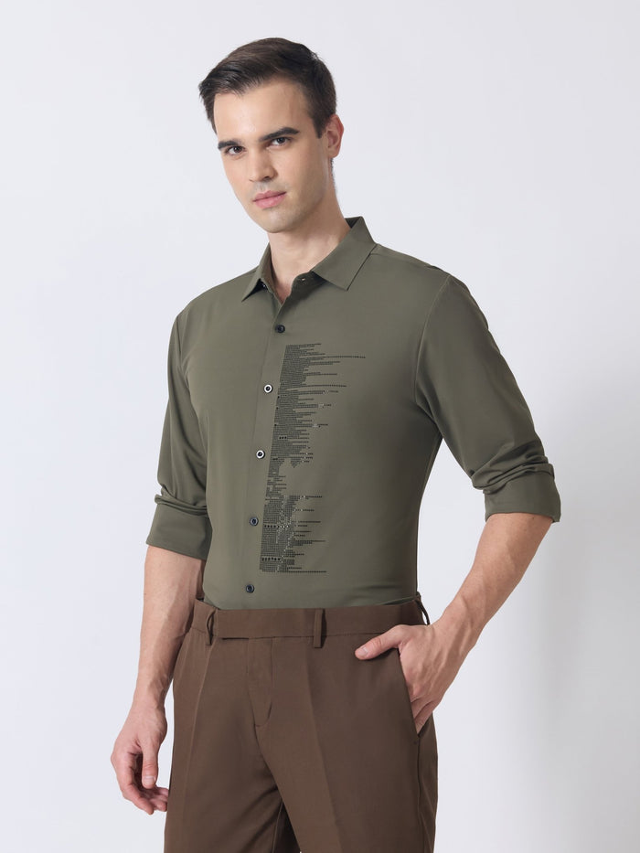 Nemo-9 - Stone Embellished Shirt - Olive Green