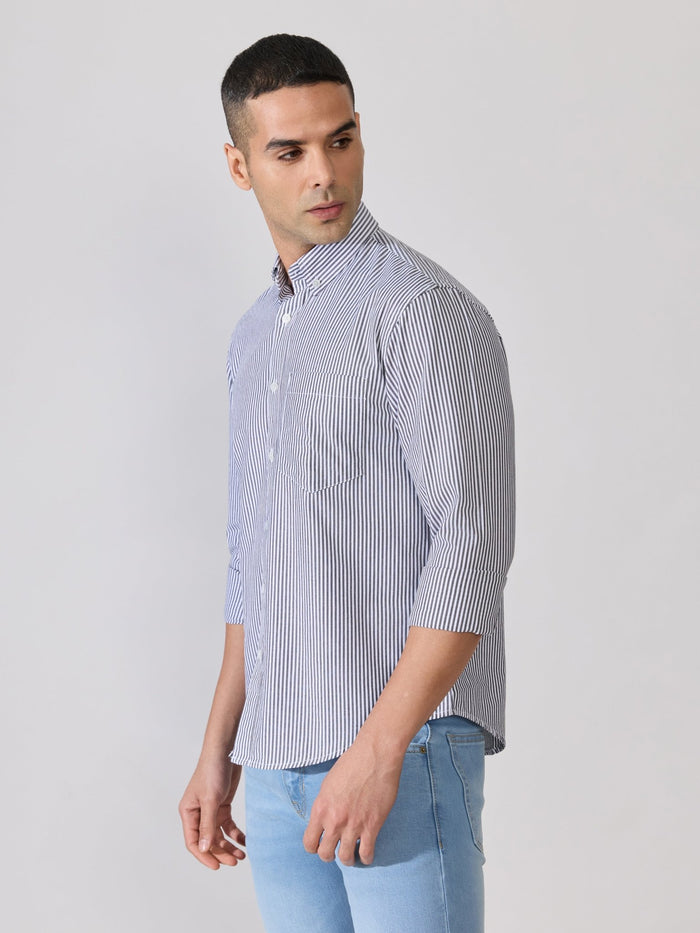 Neocut - Relaxed Striped Oxford Shirt - Black