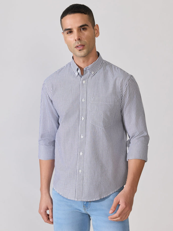 Neocut - Relaxed Striped Oxford Shirt - Black