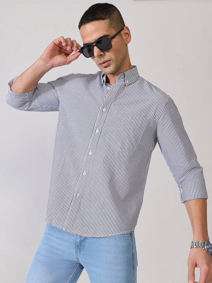 Neocut - Relaxed Striped Oxford Shirt - Black