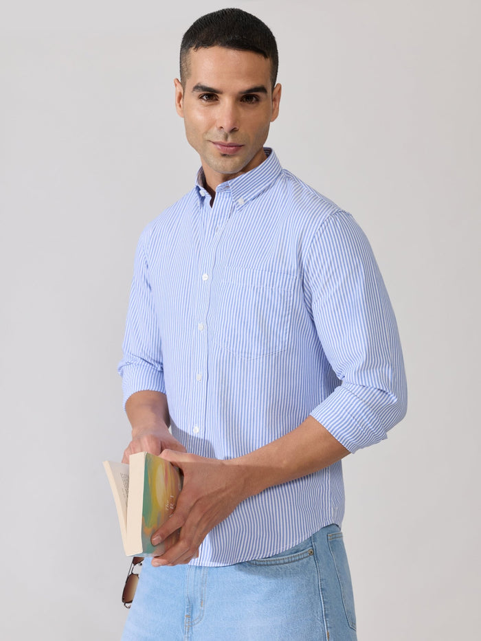 Neocut - Relaxed Striped Oxford Shirt - Blue