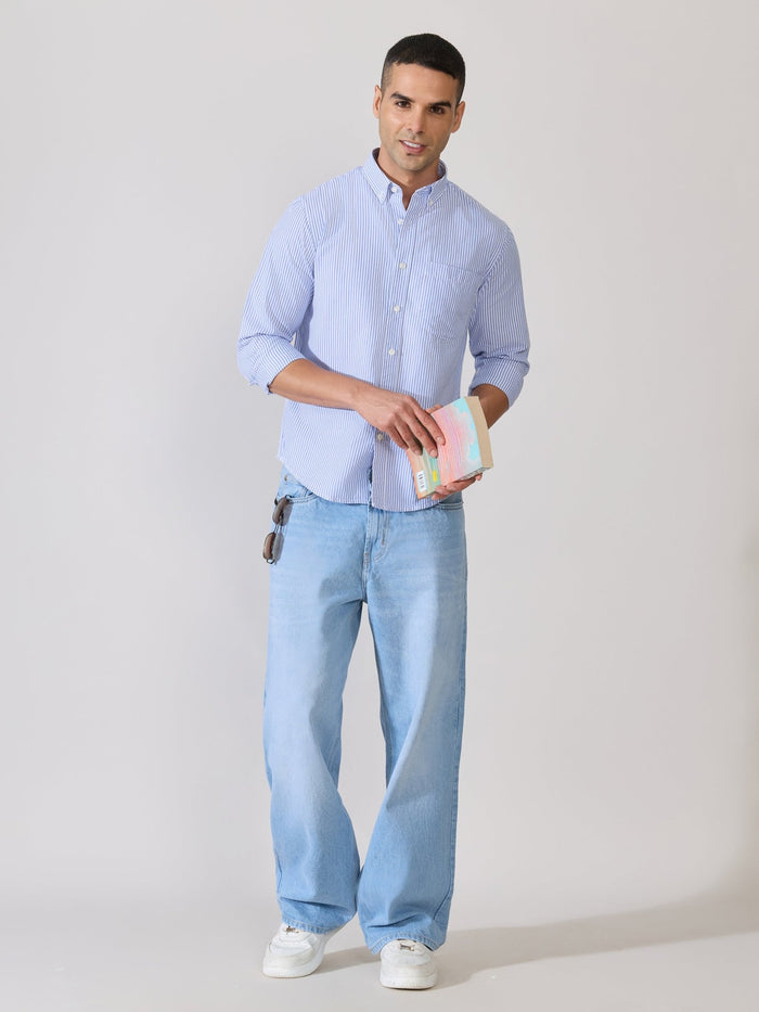 Neocut - Relaxed Striped Oxford Shirt - Blue