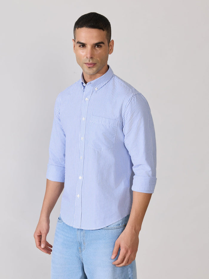 Neocut - Relaxed Striped Oxford Shirt - Blue