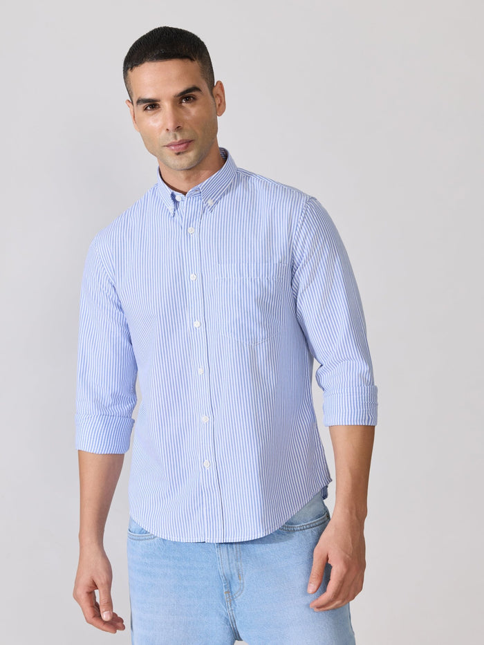 Neocut - Relaxed Striped Oxford Shirt - Blue