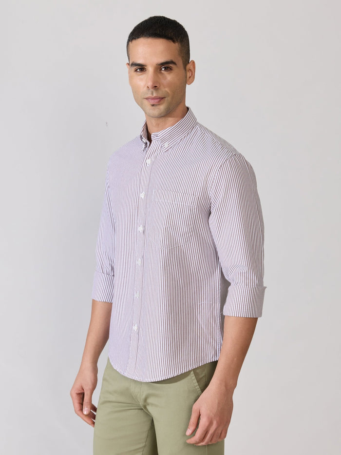 Neocut - Relaxed Striped Oxford Shirt - Brown