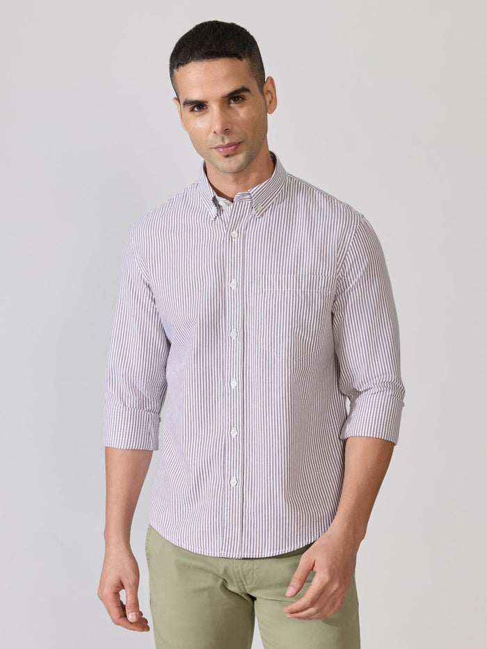 Neocut - Relaxed Striped Oxford Shirt - Brown