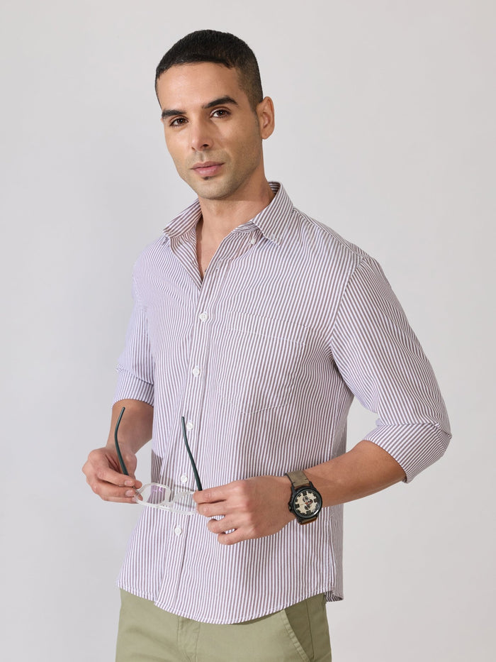 Neocut - Relaxed Striped Oxford Shirt - Brown