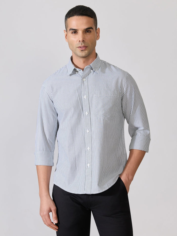 Neocut - Relaxed Striped Oxford Shirt - Green