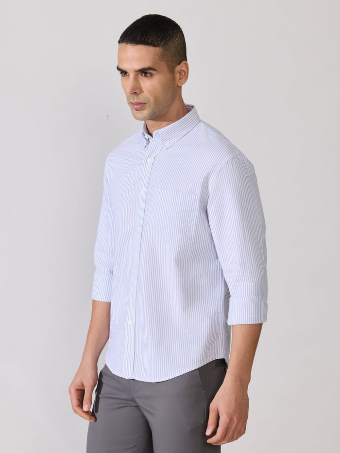 Neocut - Relaxed Striped Oxford Shirt - Light Blue