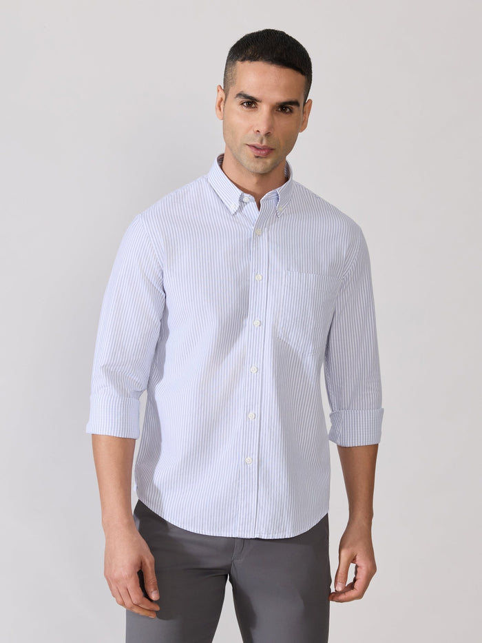 Neocut - Relaxed Striped Oxford Shirt - Light Blue