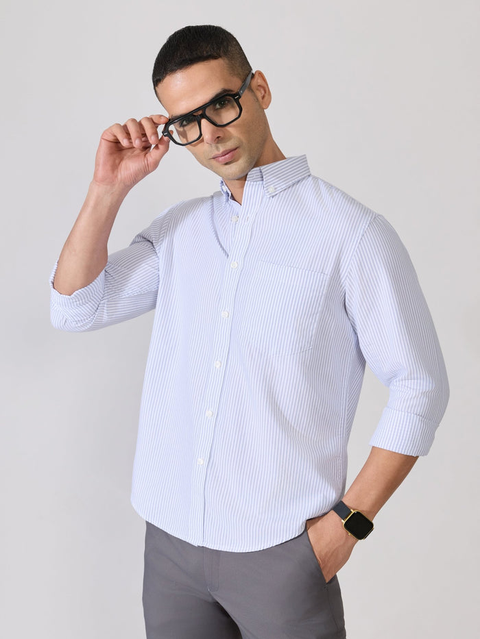Neocut - Relaxed Striped Oxford Shirt - Light Blue