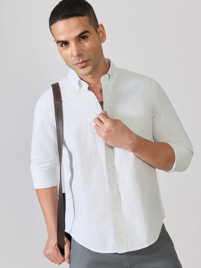 Neocut - Relaxed Striped Oxford Shirt - Light Green