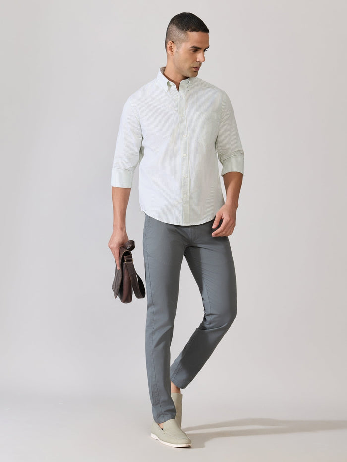Neocut - Relaxed Striped Oxford Shirt - Light Green