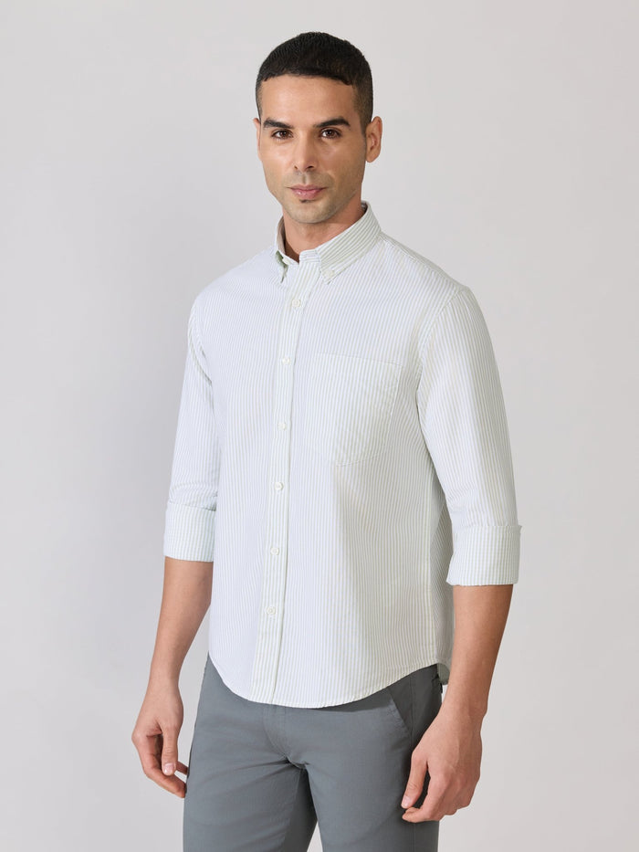 Neocut - Relaxed Striped Oxford Shirt - Light Green