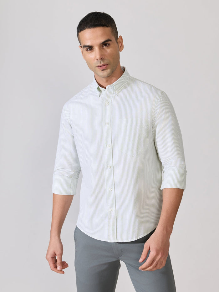 Neocut - Relaxed Striped Oxford Shirt - Light Green