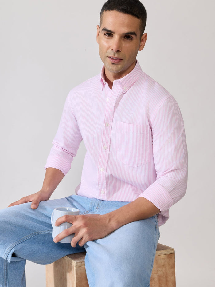 Neocut - Relaxed Striped Oxford Shirt - Light Pink