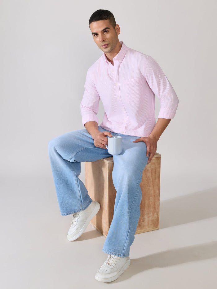 Neocut - Relaxed Striped Oxford Shirt - Light Pink