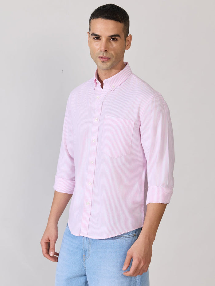 Neocut - Relaxed Striped Oxford Shirt - Light Pink