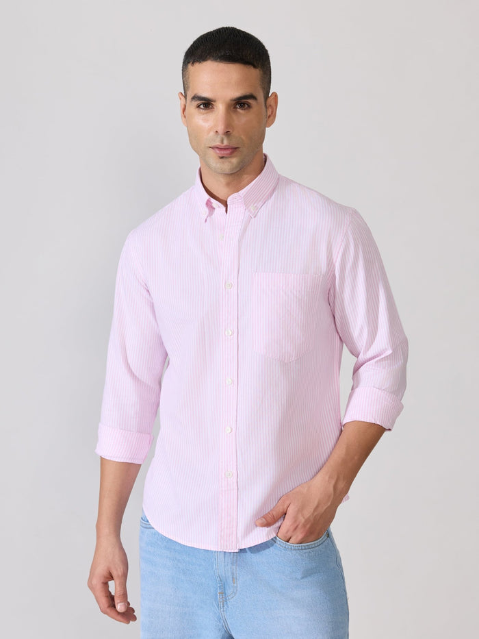 Neocut - Relaxed Striped Oxford Shirt - Light Pink
