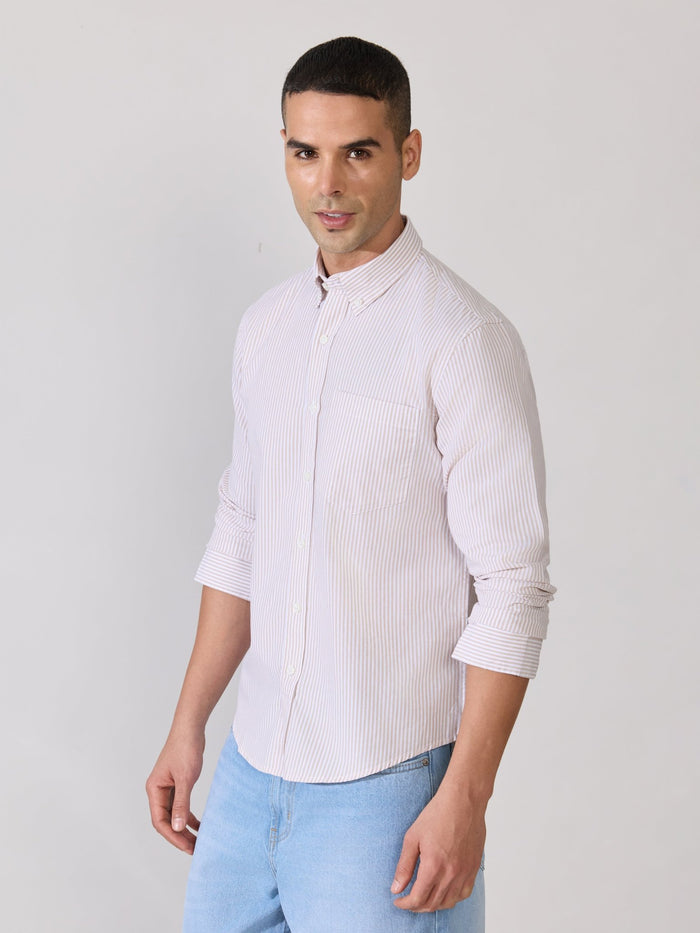 Neocut - Relaxed Striped Oxford Shirt - Peach