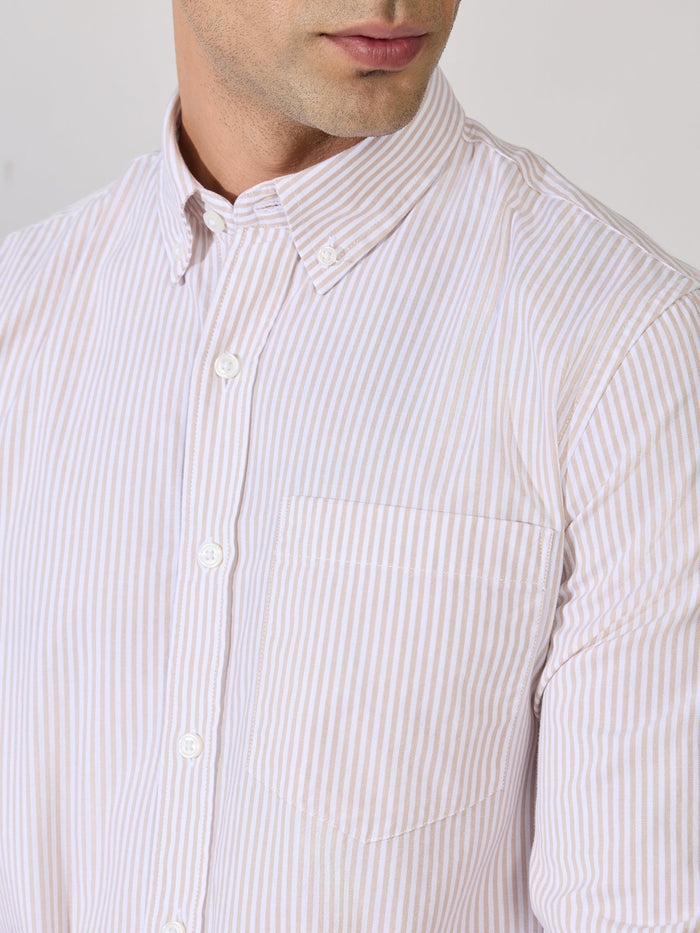 Neocut - Relaxed Striped Oxford Shirt - Peach