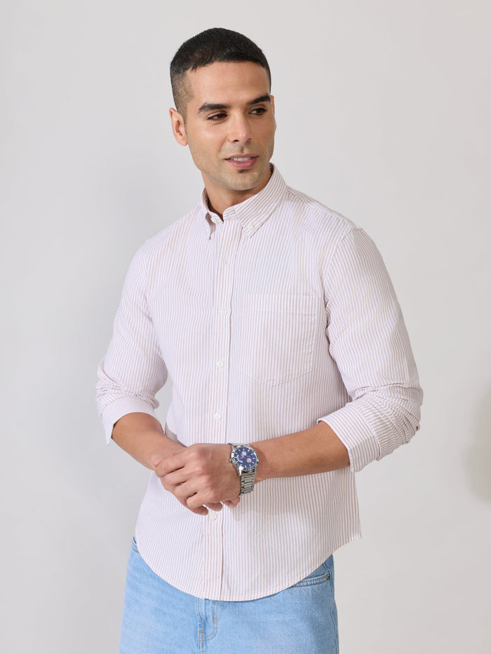 Neocut - Relaxed Striped Oxford Shirt - Peach