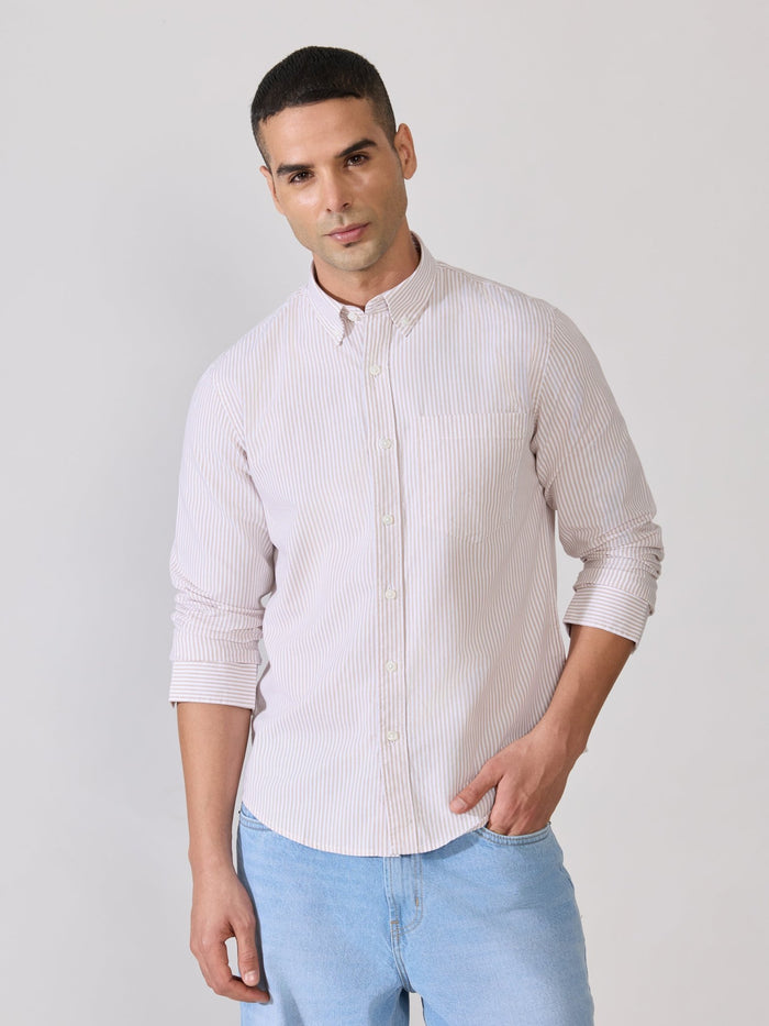 Neocut - Relaxed Striped Oxford Shirt - Peach
