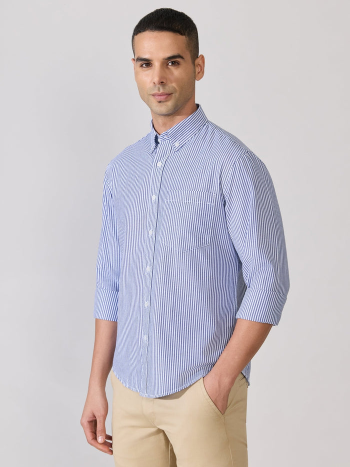 Neocut - Relaxed Striped Oxford Shirt - Persion Blue