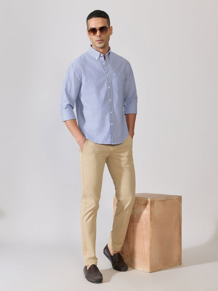Neocut - Relaxed Striped Oxford Shirt - Persion Blue