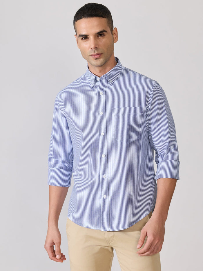 Neocut - Relaxed Striped Oxford Shirt - Persion Blue