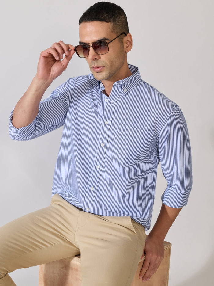 Neocut - Relaxed Striped Oxford Shirt - Persion Blue