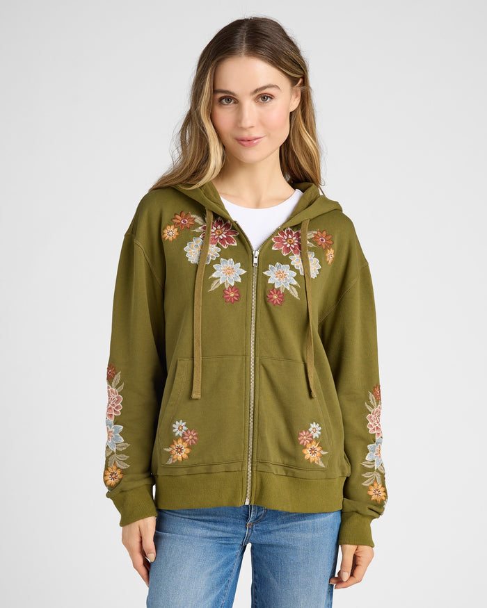 Olive $|& Driftwood Neptune Full Zip Embroidered Hoodie - SOF Front