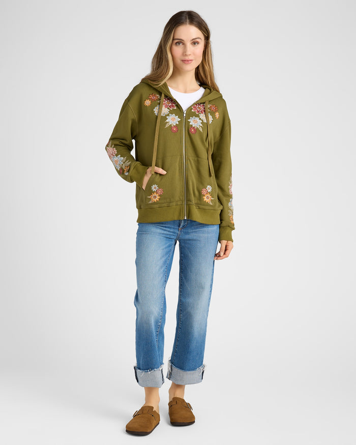 Olive $|& Driftwood Neptune Full Zip Embroidered Hoodie - SOF Full Front
