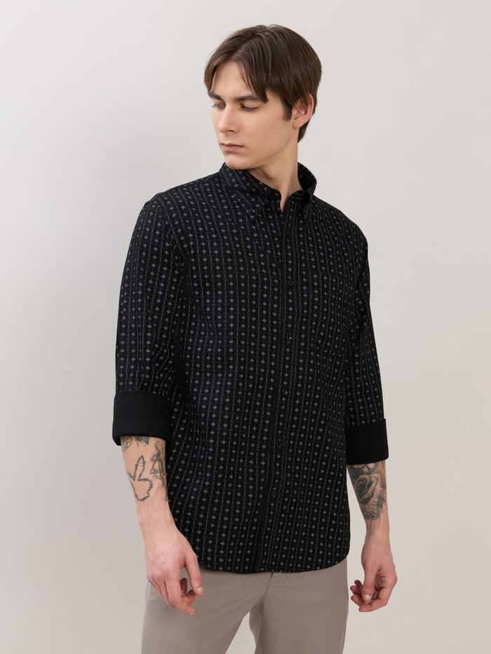 Men's Smart Fit Printed Cotton Shirt - Black