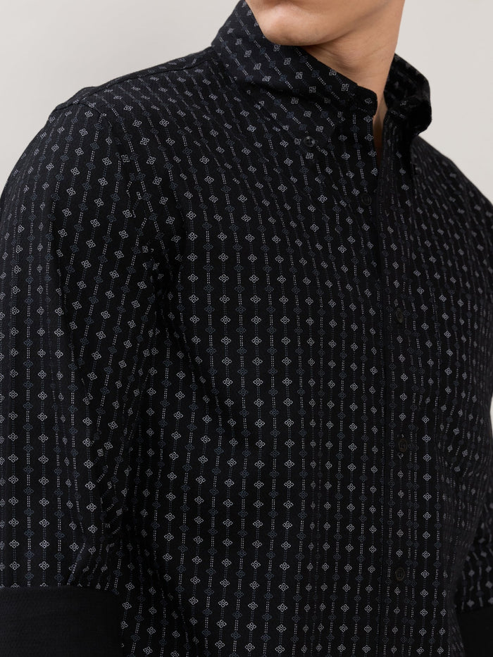 Men's Smart Fit Printed Cotton Shirt - Black
