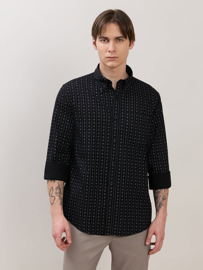 Men's Smart Fit Printed Cotton Shirt - Black