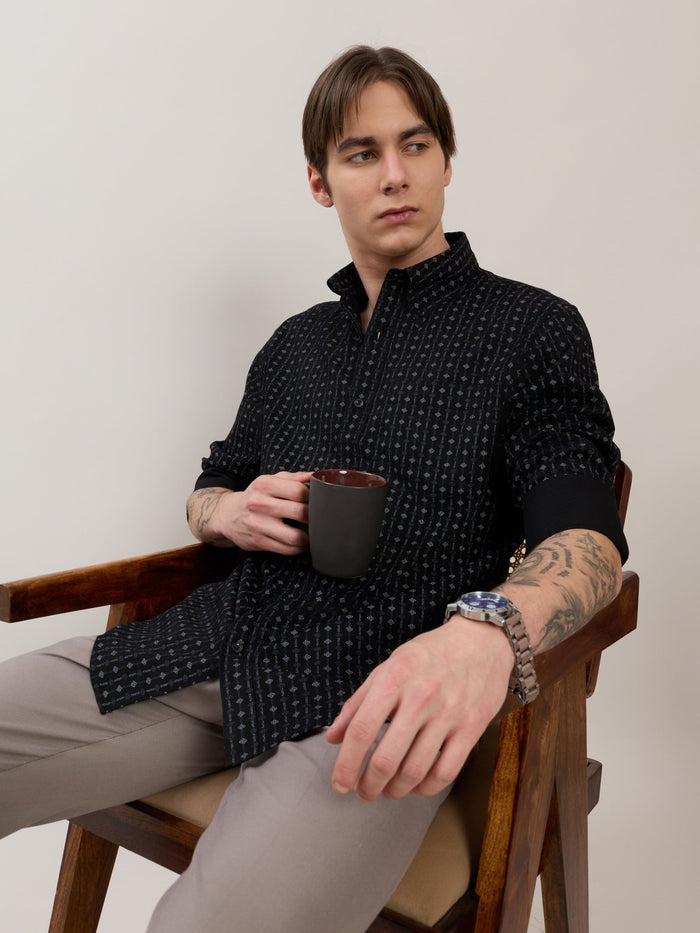 Men's Smart Fit Printed Cotton Shirt - Black