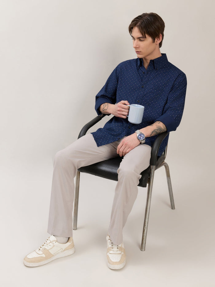Men's Smart Fit Printed Cotton Shirt - Dark Blue